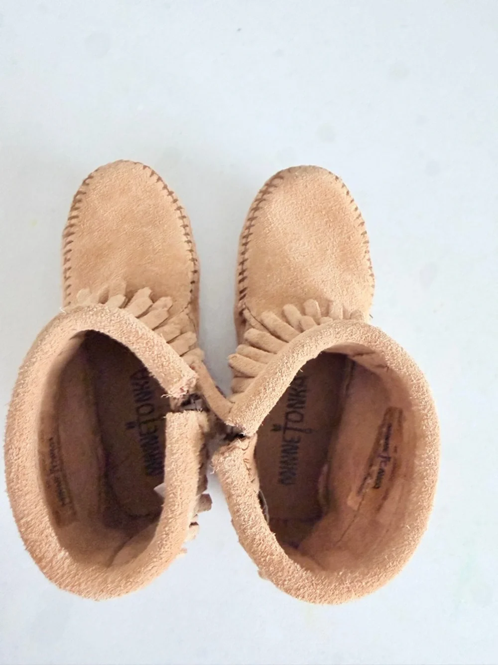 Minnetonka Kids Tan Suede Fringe Ankle Boots
